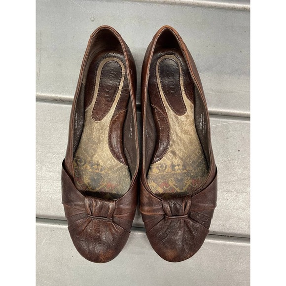 Born Ballet Slip On Flats Womens 7 Brown Leather Knot Comfort Casual - Picture 1 of 11